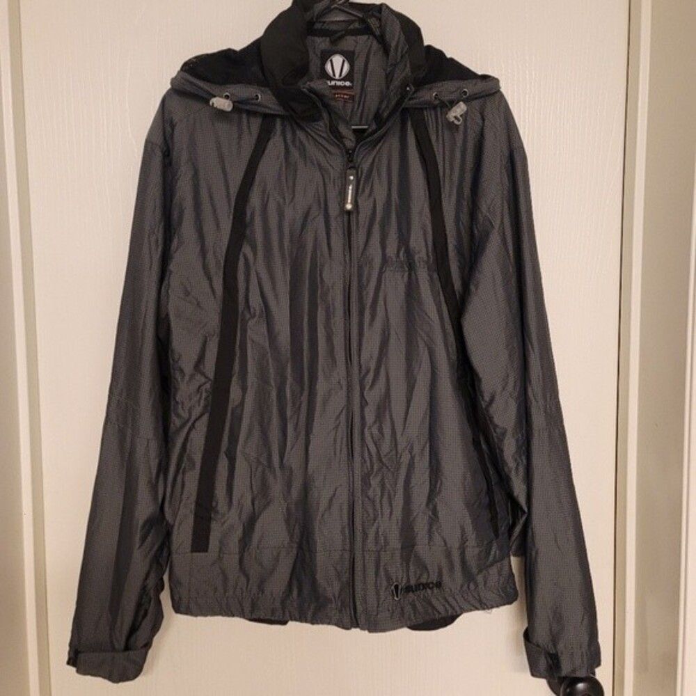 ~ Mens black and grey Sunice lightweight full zip up jacket with hood - size M